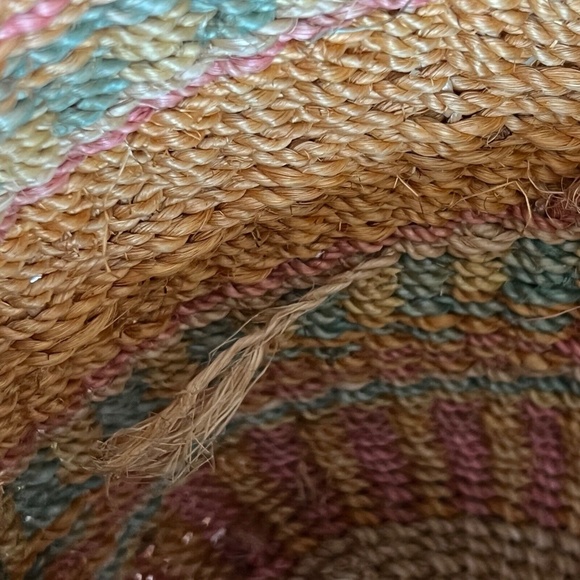 Woven Sisal String Shoulder Bag  with Leather Straps Beige Orange Button Closure - Picture 8 of 8